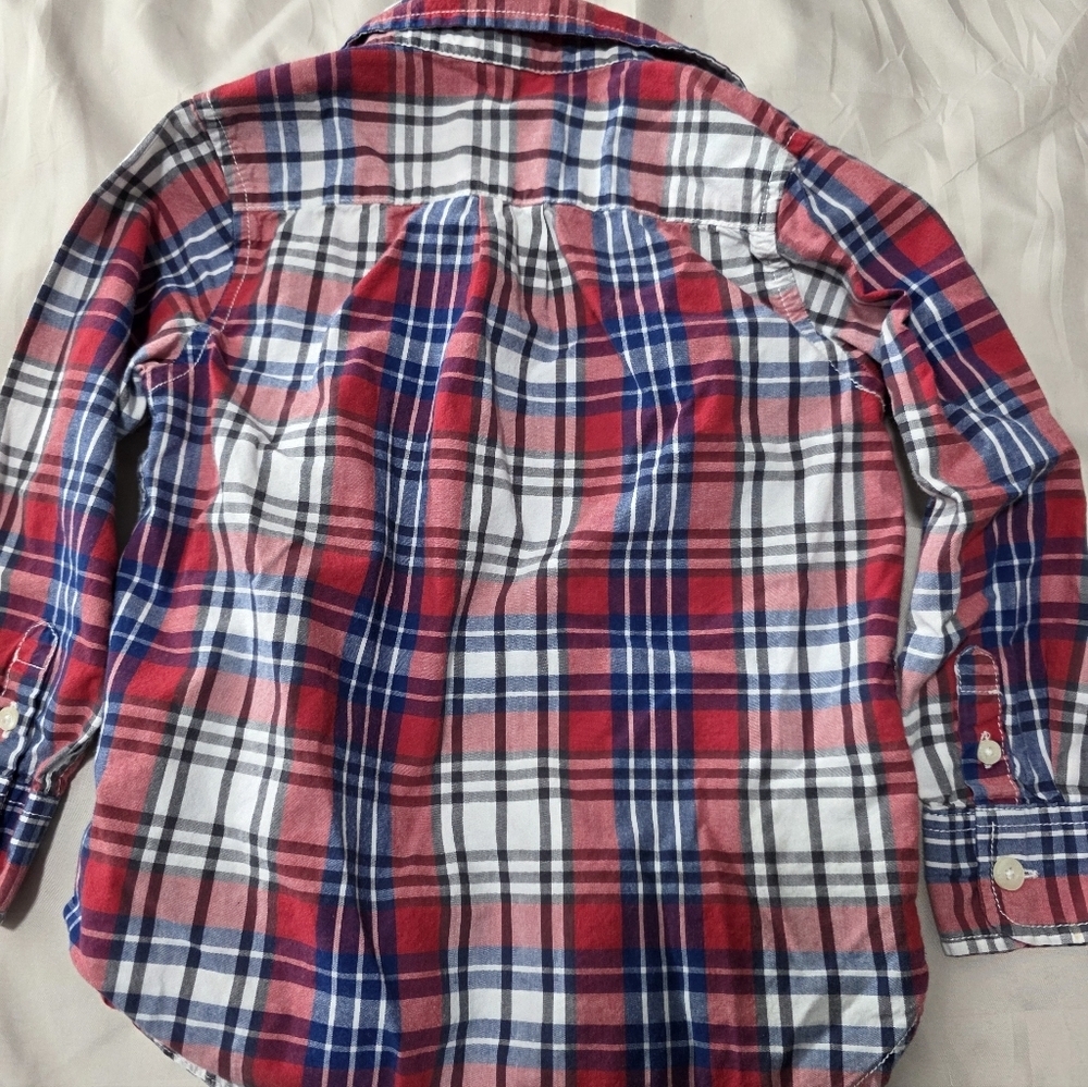 GAP Boys' Plaid Button-Down Shirt - Red, Blue & White - Picture 5 of 7